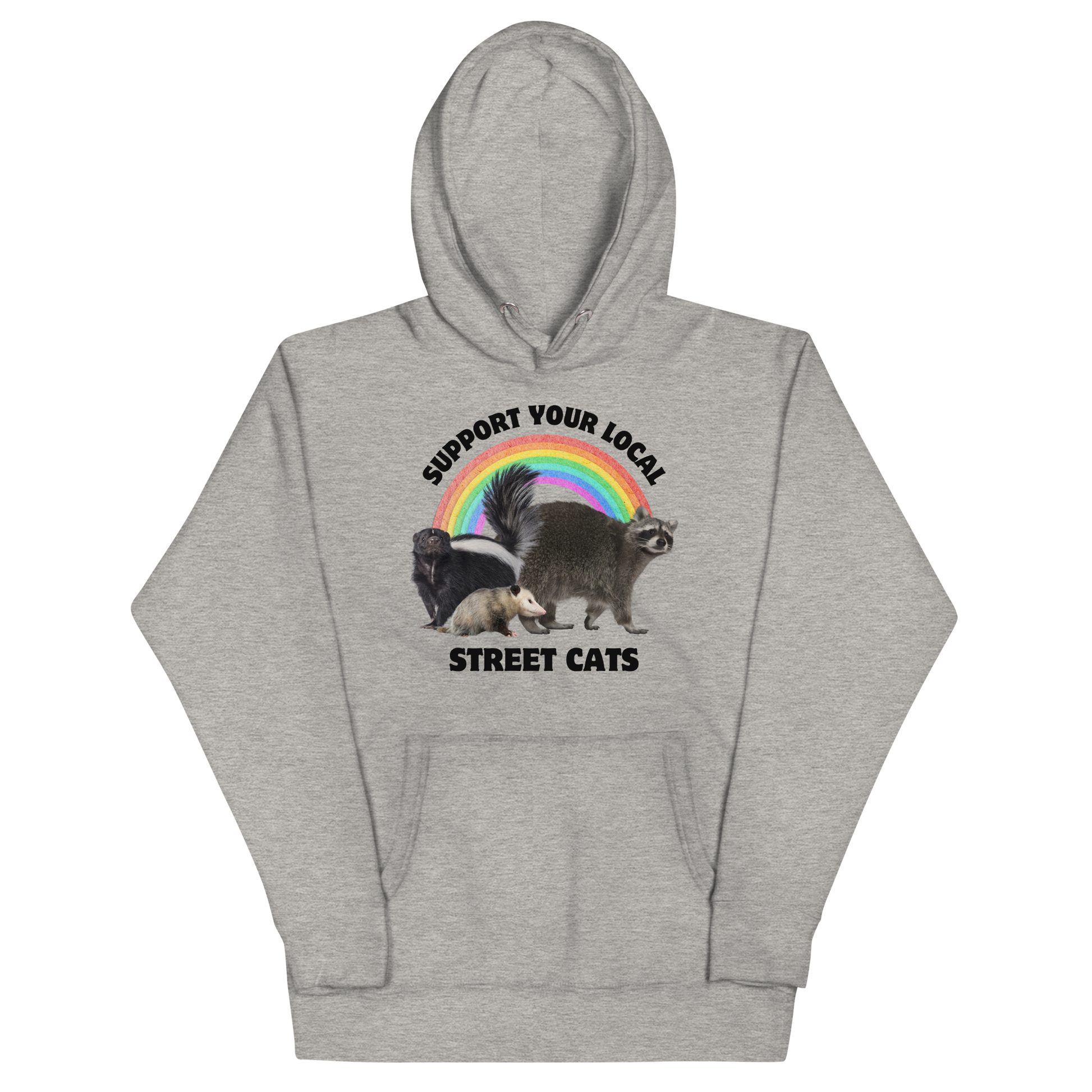 Funny Support Your Local Street Cats premium graphic hoodie in carbon grey by Boozy Fox