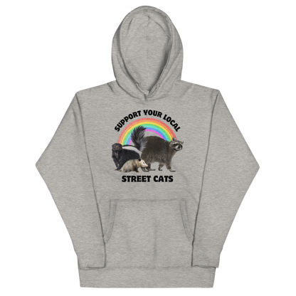 Funny Support Your Local Street Cats premium graphic hoodie in carbon grey by Boozy Fox