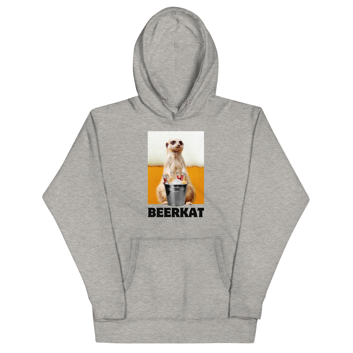 Funny Meerkat Beer premium graphic hoodie in carbon grey by Boozy Fox