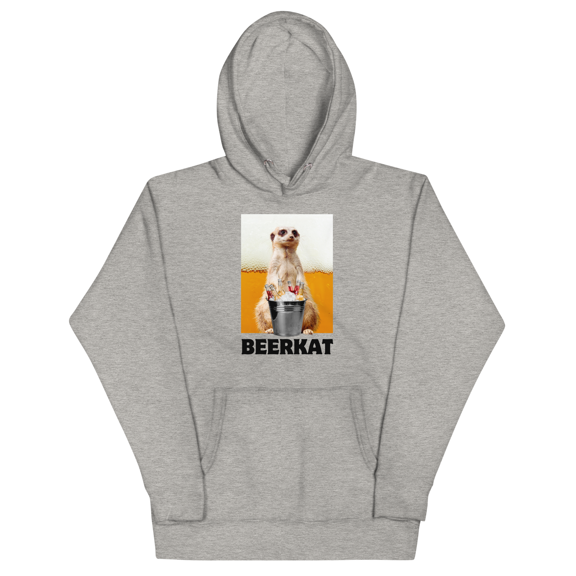 Funny Meerkat Beer premium graphic hoodie in carbon grey by Boozy Fox