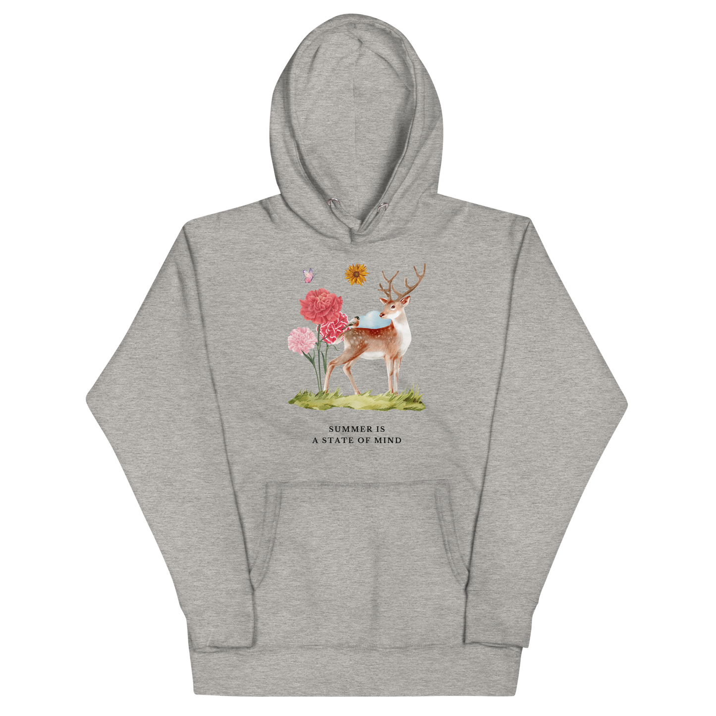 Funny Summer Is a State of Mind Deer premium graphic hoodie in carbon grey by Boozy Fox
