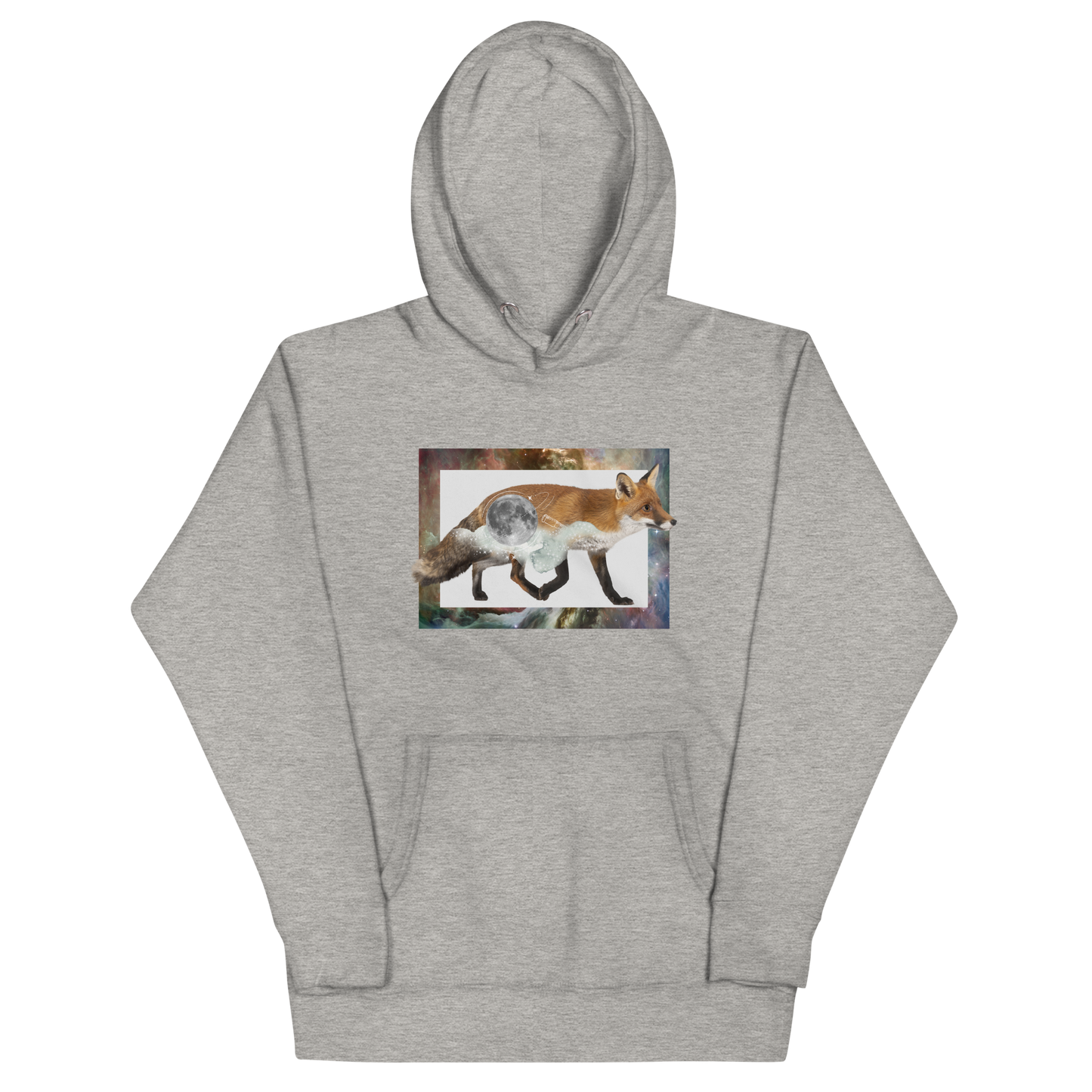 Funny Space Fox premium graphic hoodie in carbon grey by Boozy Fox