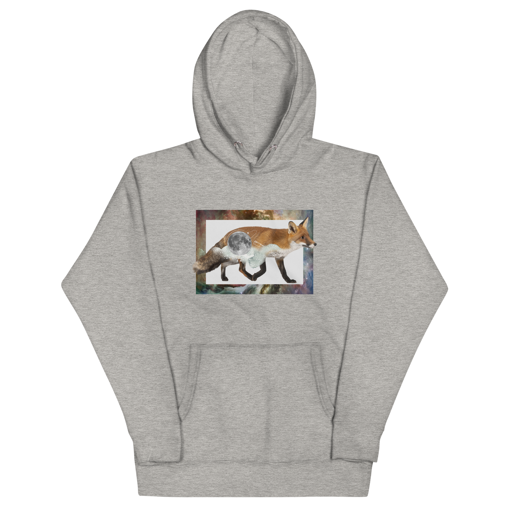 Funny Space Fox premium graphic hoodie in carbon grey by Boozy Fox