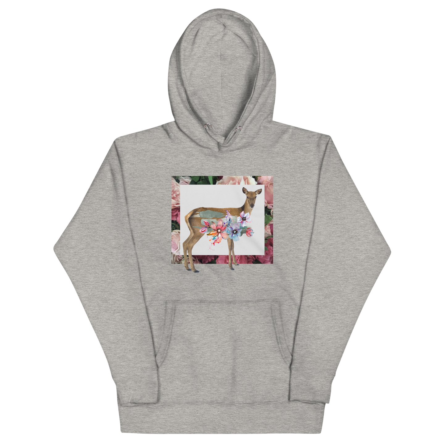 Funny Floral Deer summer premium graphic hoodie in carbon grey by Boozy Fox