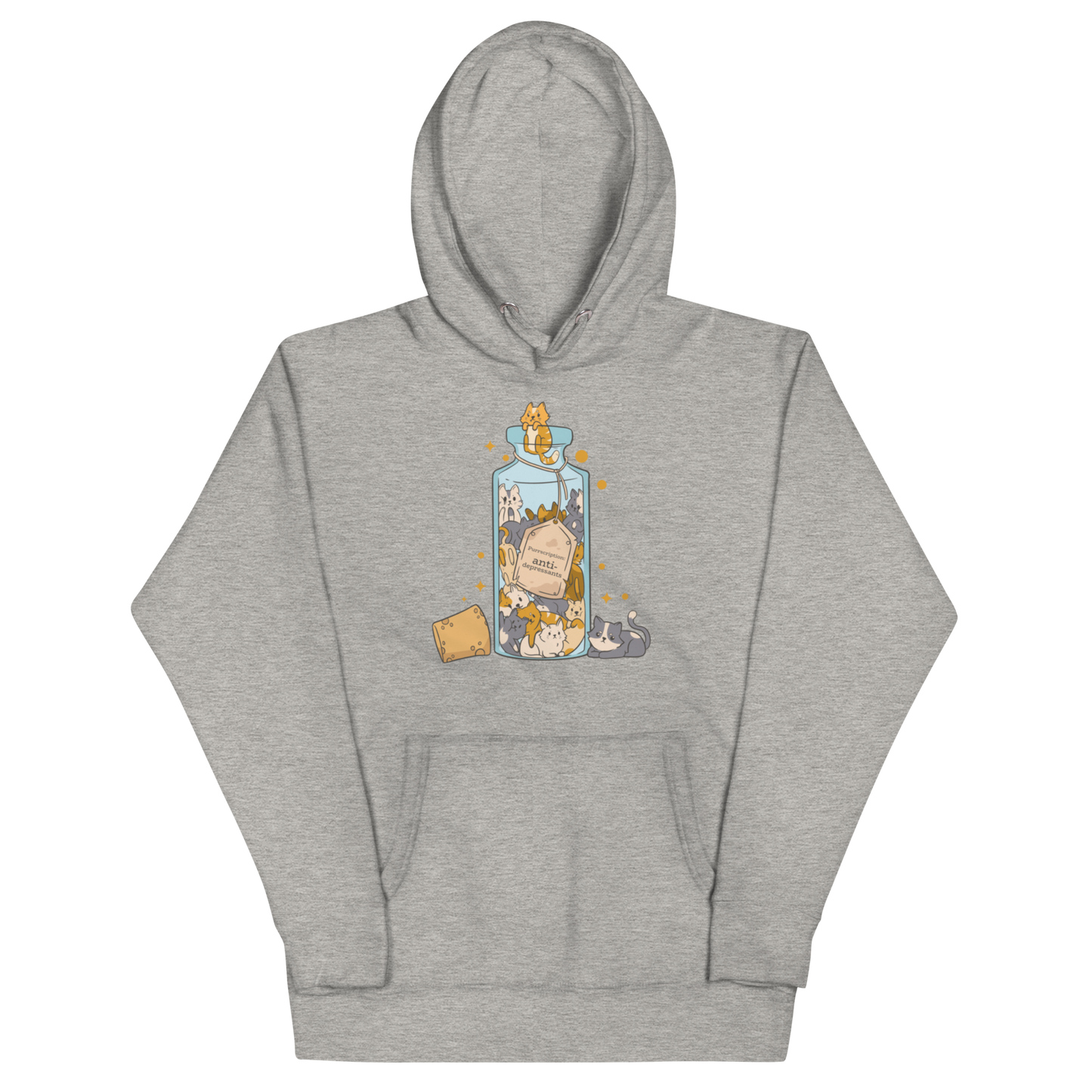 Funny Purrscription: Anti-depressants Cat premium graphic hoodie in carbon grey by Boozy Fox