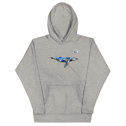 Funny Whale under the moon premium graphic hoodie in carbon grey by Boozy Fox
