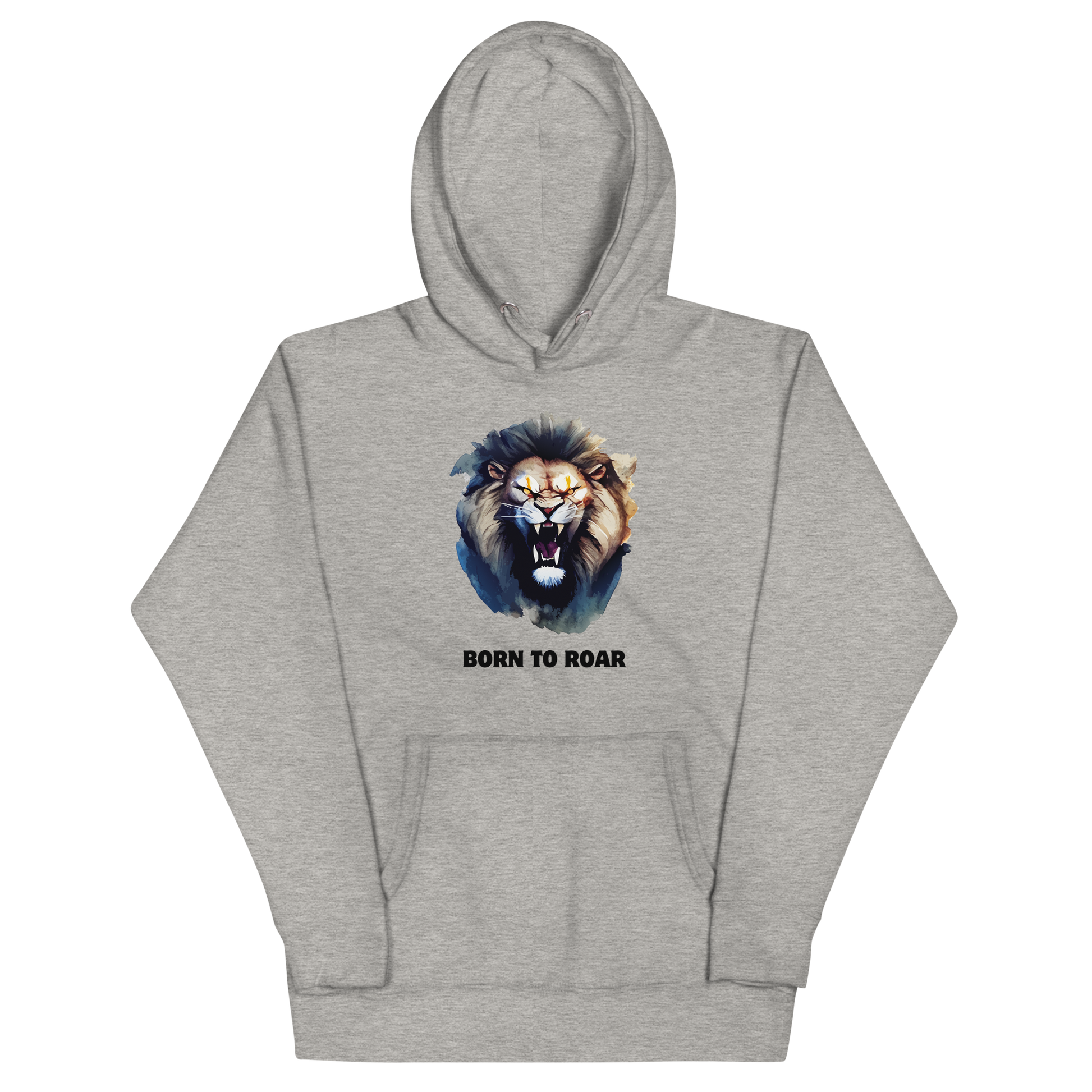 Funny Born to Roar Angry Lion premium graphic hoodie in carbon grey by Boozy Fox