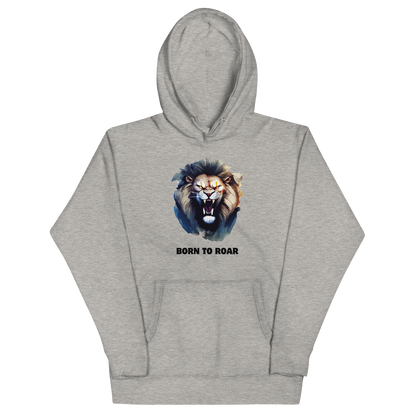 Funny Born to Roar Angry Lion premium graphic hoodie in carbon grey by Boozy Fox