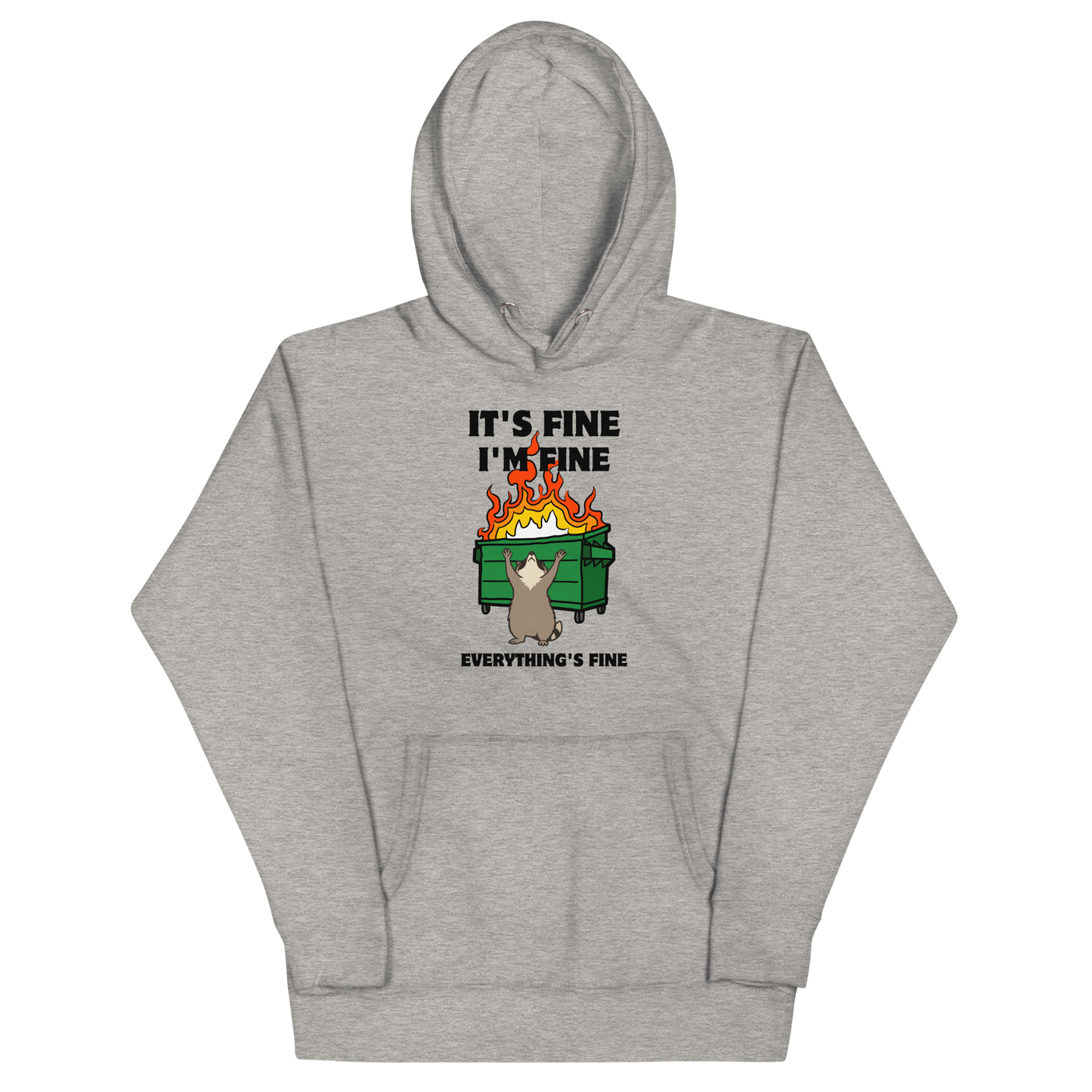 Funny Dumpster Fire Raccoon premium graphic hoodie in carbon grey by Boozy Fox