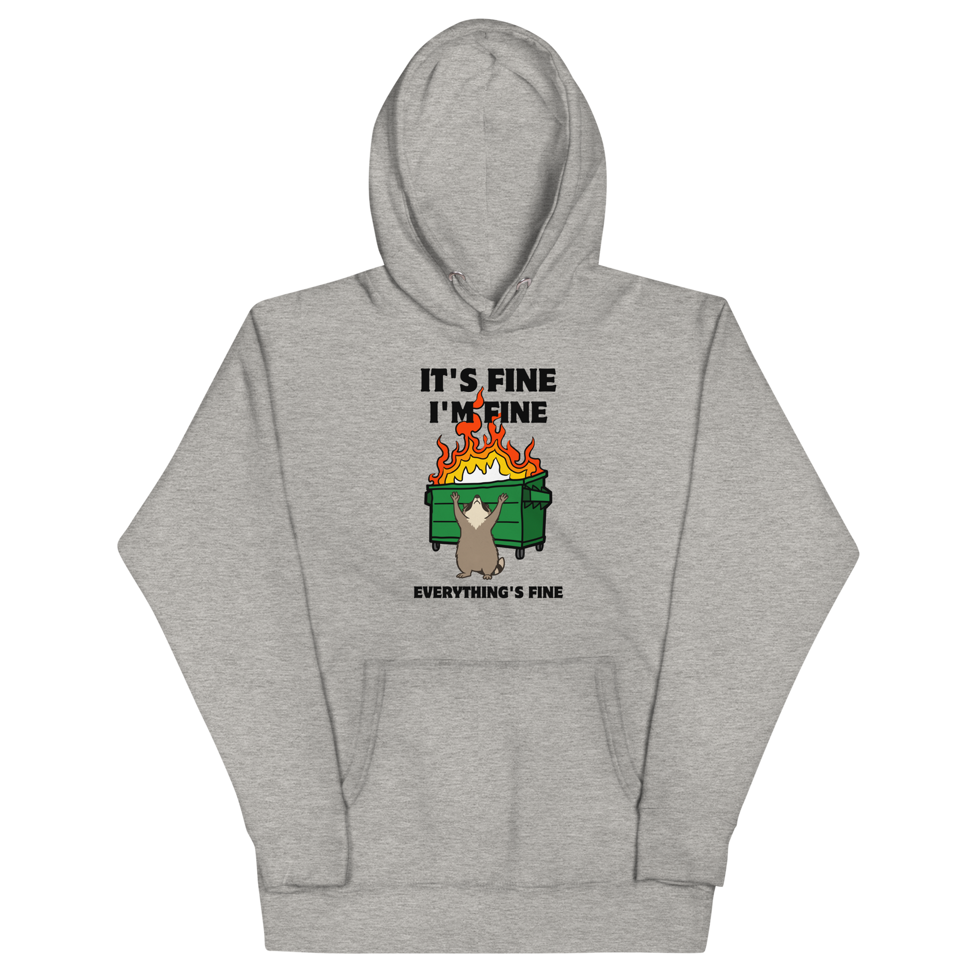 Funny Dumpster Fire Raccoon premium graphic hoodie in carbon grey by Boozy Fox