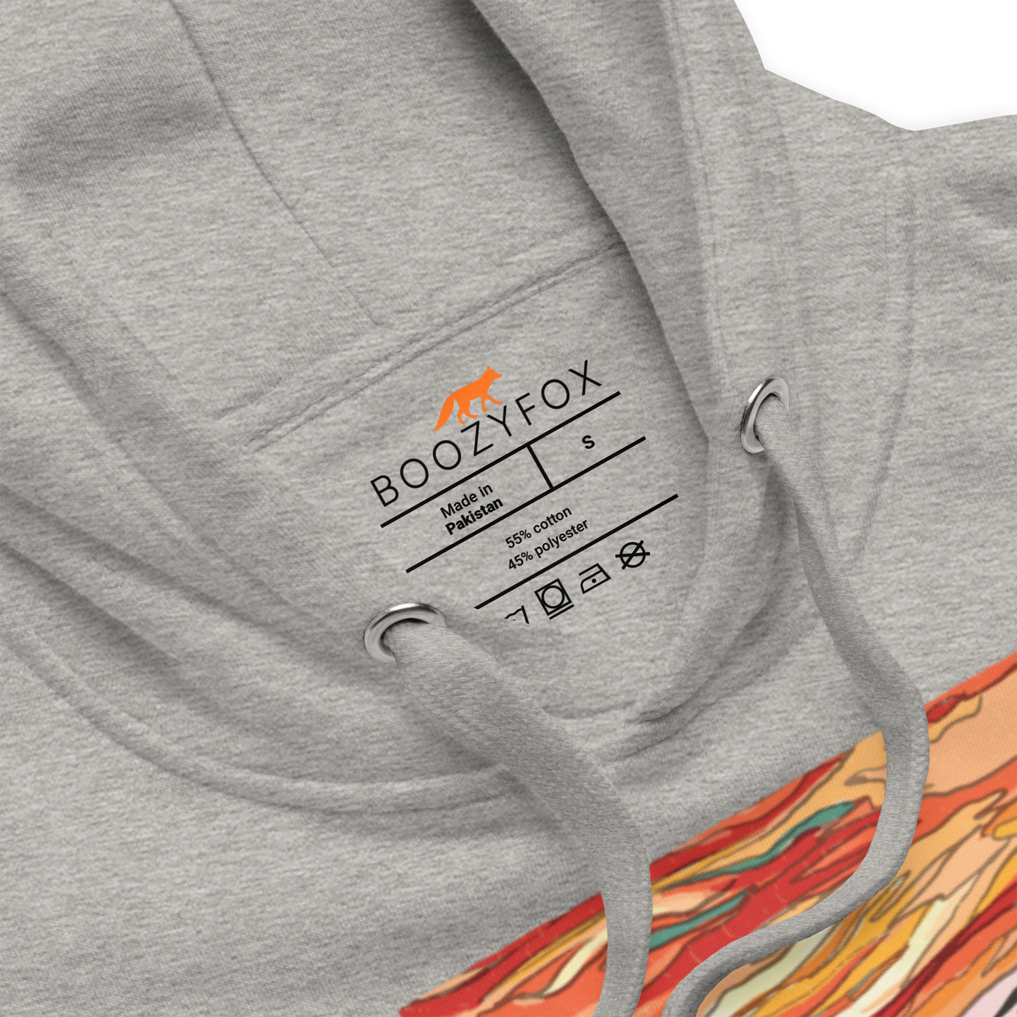 Product details of a funny The Screaming Cat parody premium graphic hoodie in carbon grey by Boozy Fox