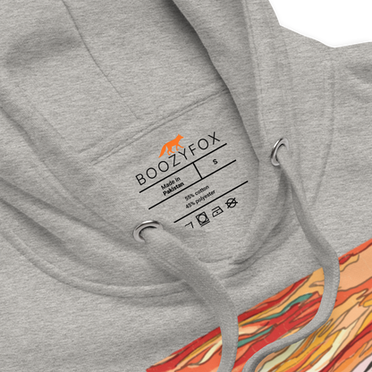 Product details of a funny The Screaming Cat parody premium graphic hoodie in carbon grey by Boozy Fox