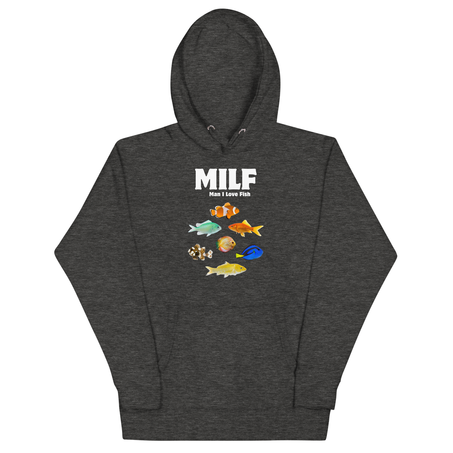 Funny Man I Love Fish premium graphic hoodie in charcoal heather by Boozy Fox