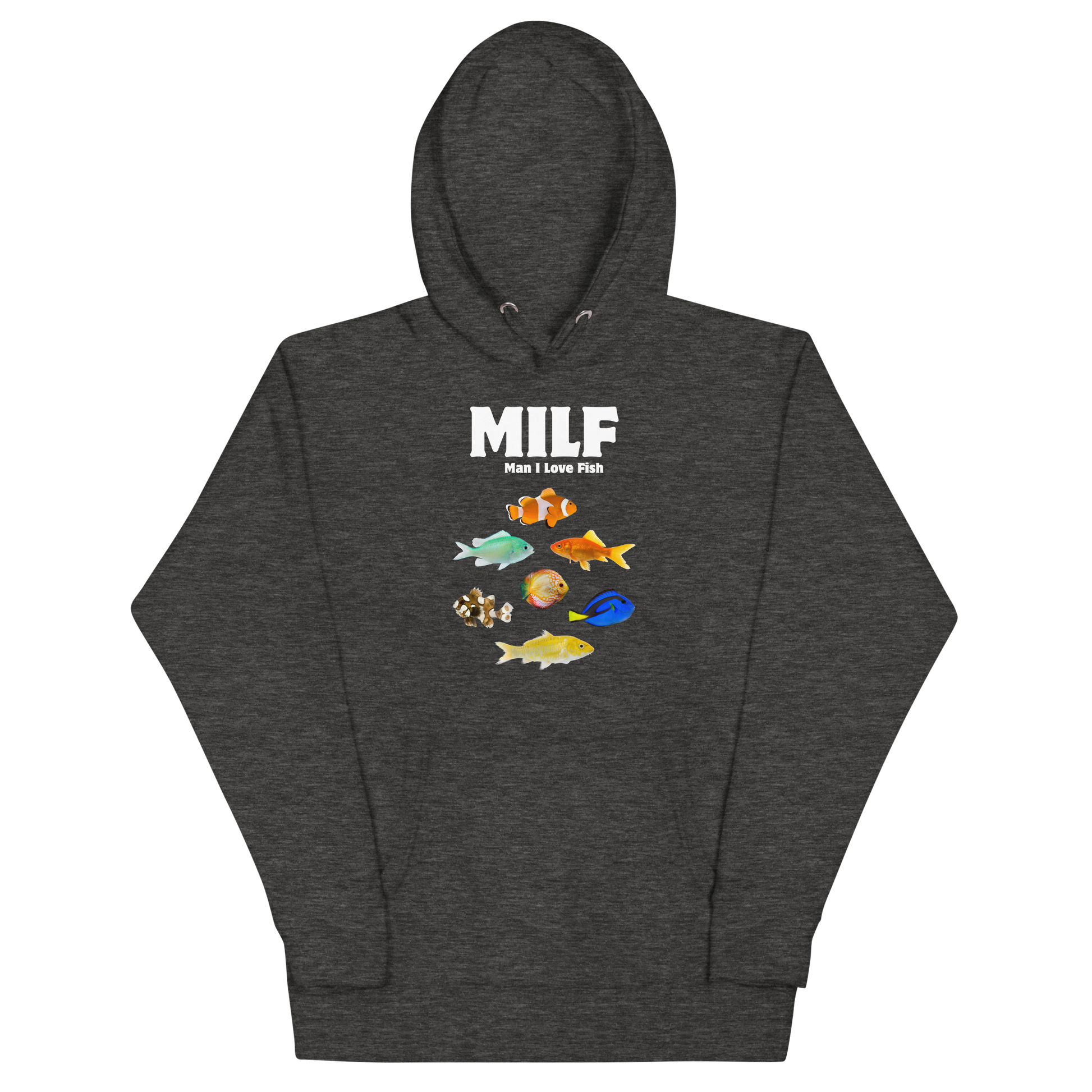 Funny Man I Love Fish premium graphic hoodie in charcoal heather by Boozy Fox