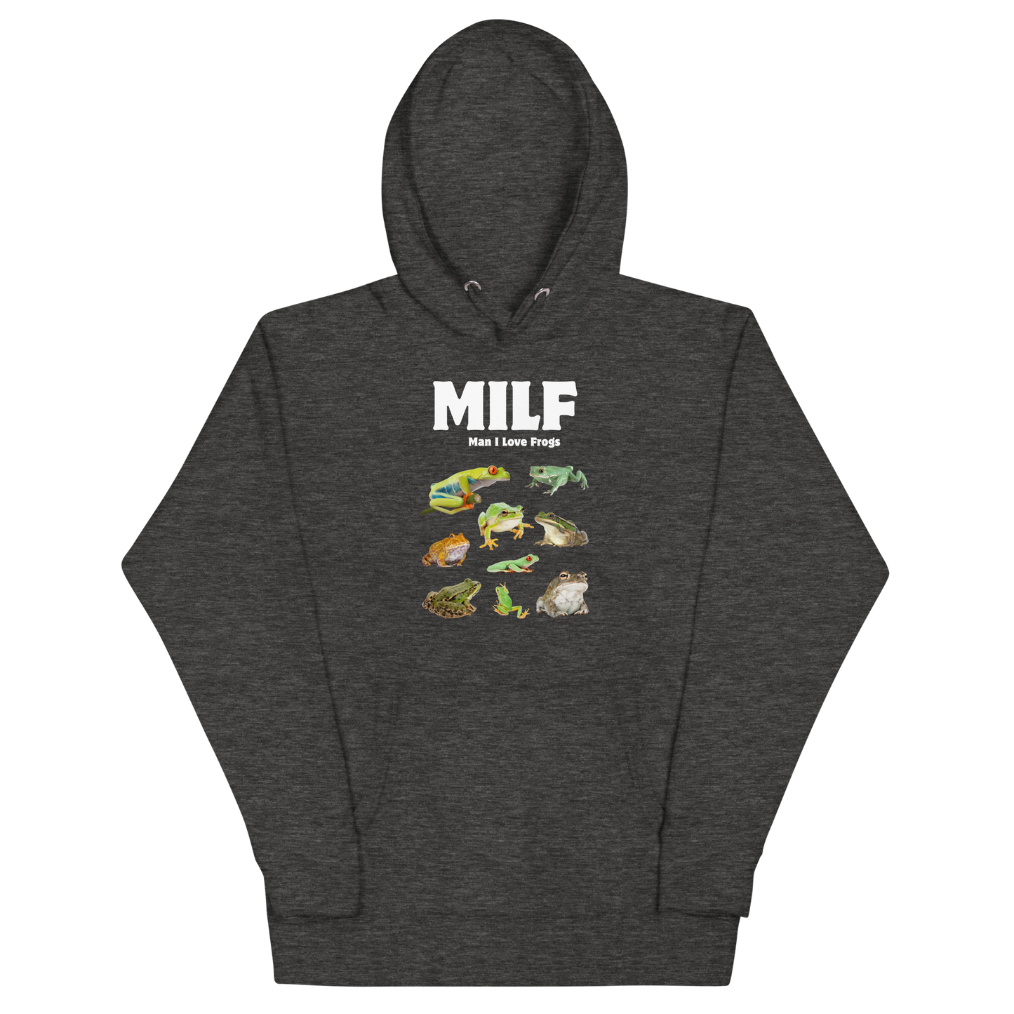 Funny Man I Love Frogs premium graphic hoodie in charcoal heather by Boozy Fox