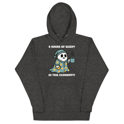 Funny 8 hours of sleep? In this economy?! Coffee premium graphic hoodie in charcoal heather Boozy Fox