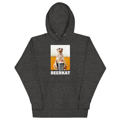 Funny Meerkat Beer premium graphic hoodie in charcoal heather by Boozy Fox