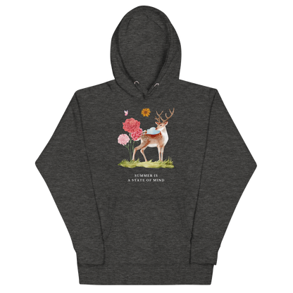 Funny Summer Is a State of Mind Deer premium graphic hoodie in charcoal heather by Boozy Fox