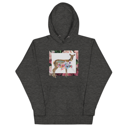 Funny Floral Deer summer premium graphic hoodie in charcoal heather by Boozy Fox