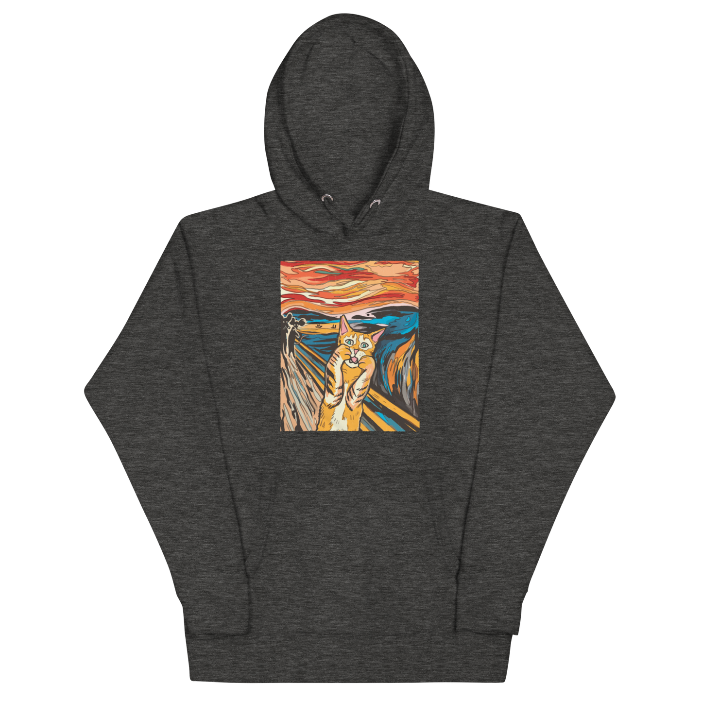 Funny The Screaming Cat parody premium graphic hoodie in charcoal heather by Boozy Fox