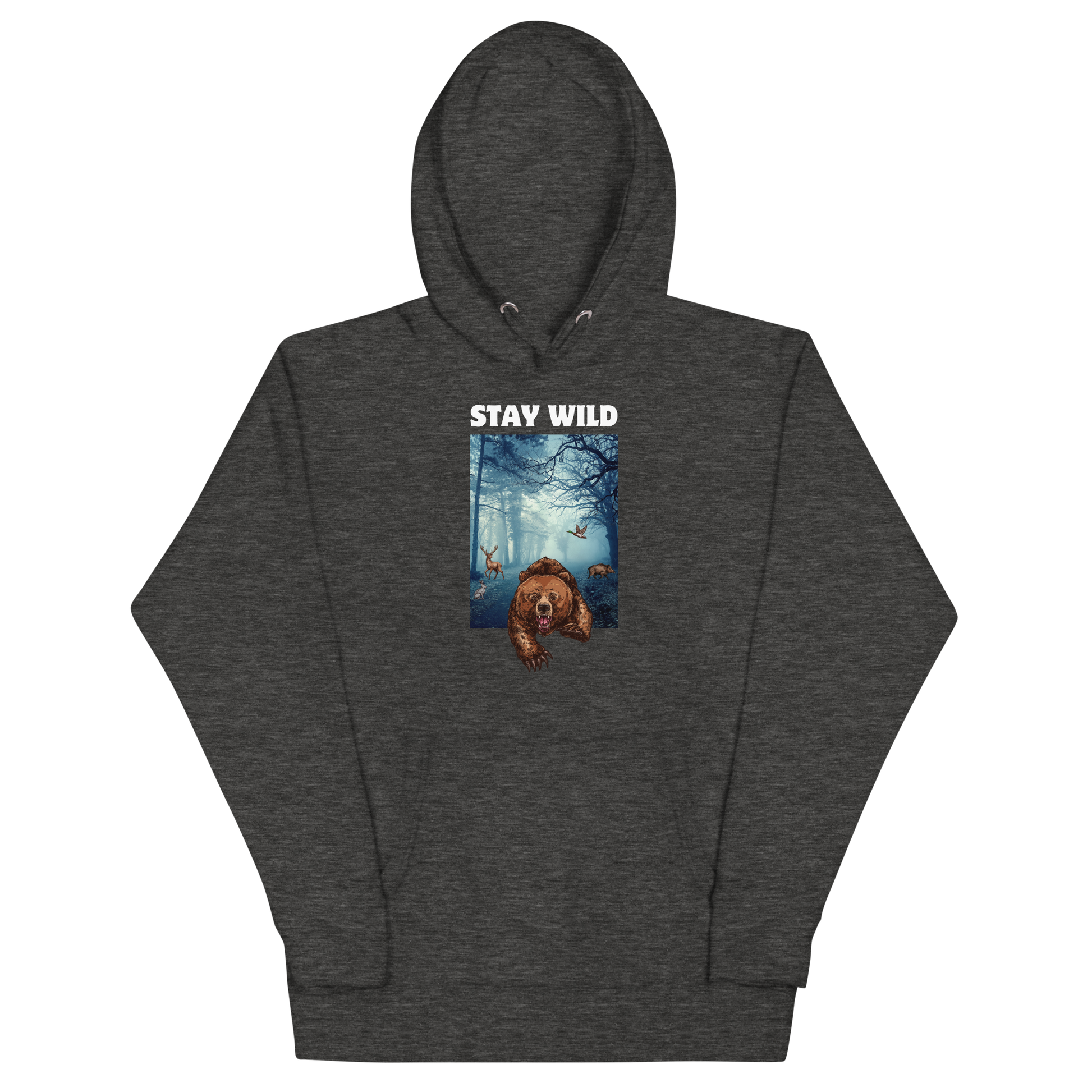 Funny Stay Wild Bear premium graphic hoodie in charcoal heather by Boozy Fox