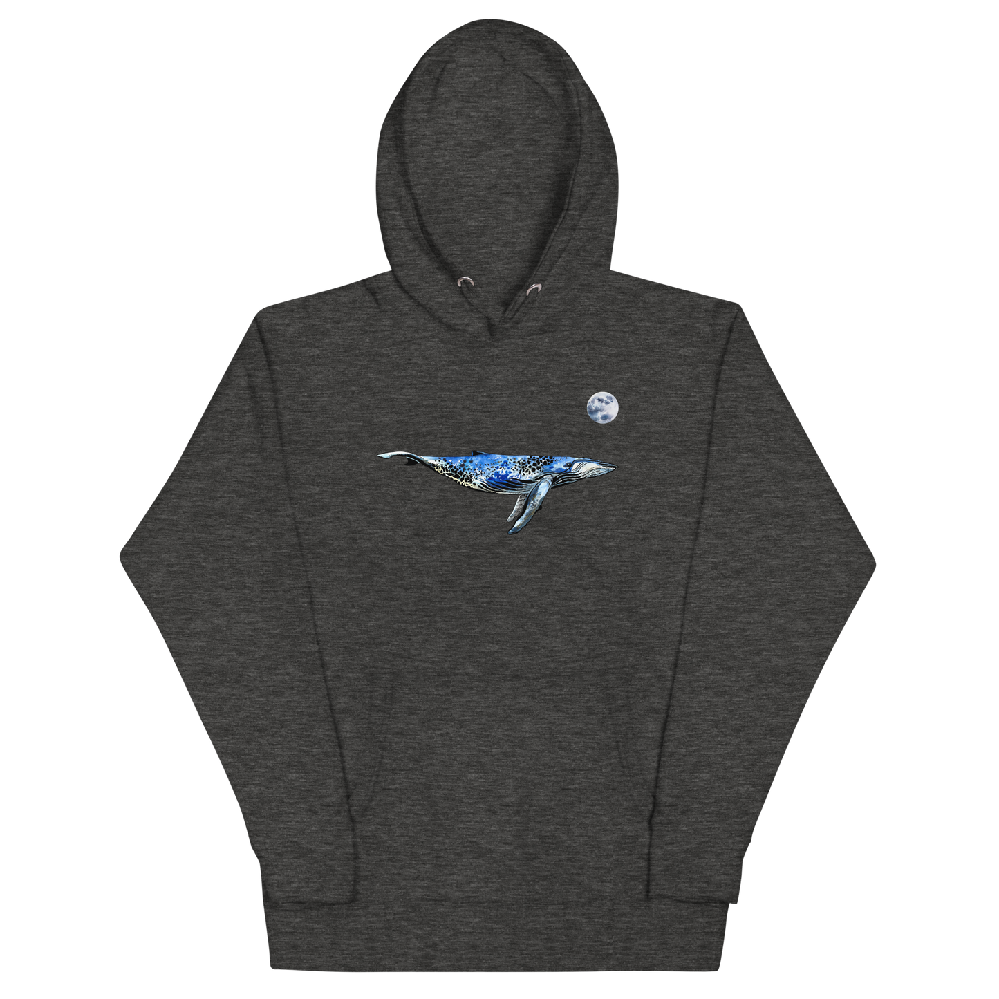 Funny Whale under the moon premium graphic hoodie in charcoal heather by Boozy Fox