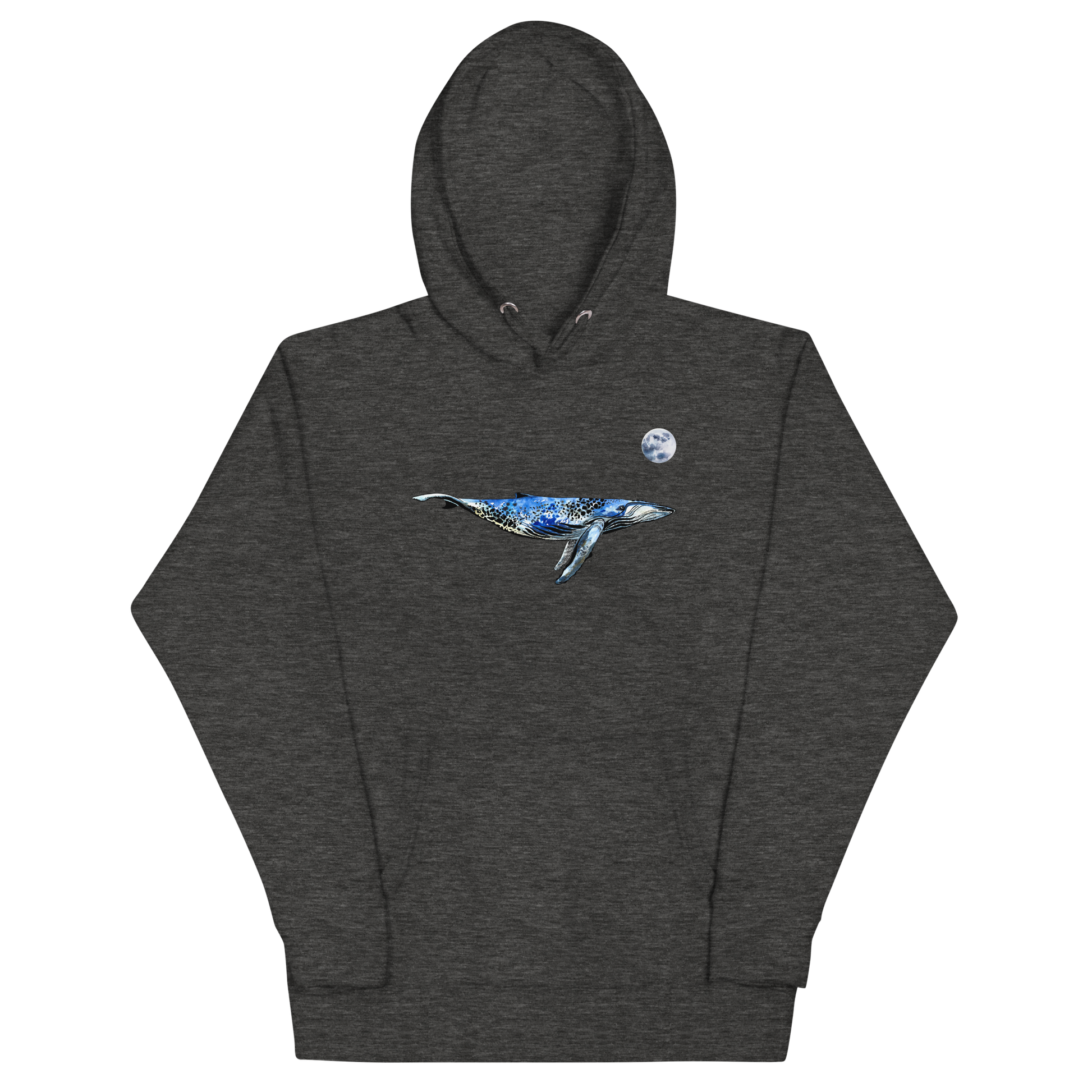 Funny Whale under the moon premium graphic hoodie in charcoal heather by Boozy Fox