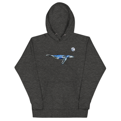 Funny Whale under the moon premium graphic hoodie in charcoal heather by Boozy Fox