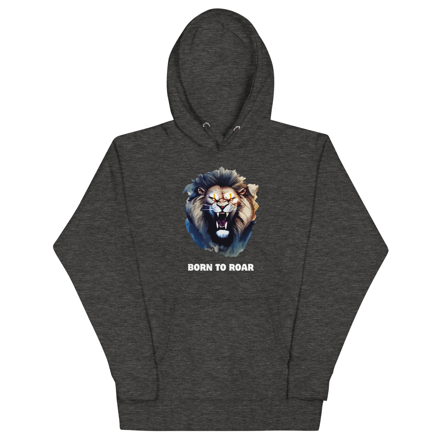 Funny Born to Roar Angry Lion premium graphic hoodie in charcoal heather by Boozy Fox