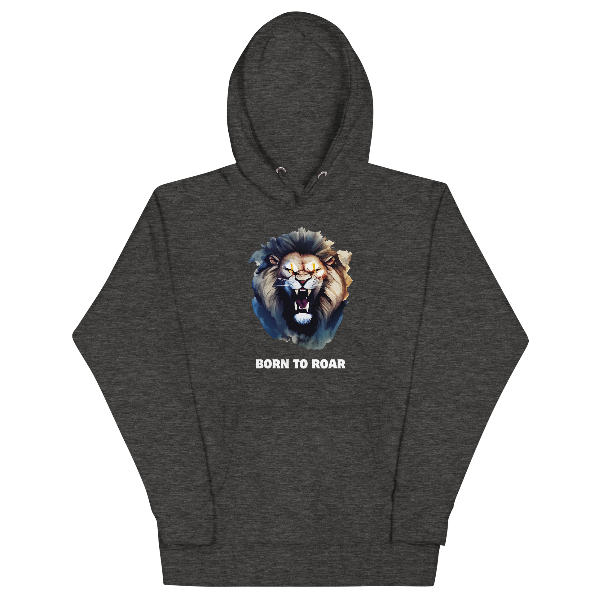 Funny Born to Roar Angry Lion premium graphic hoodie in charcoal heather by Boozy Fox