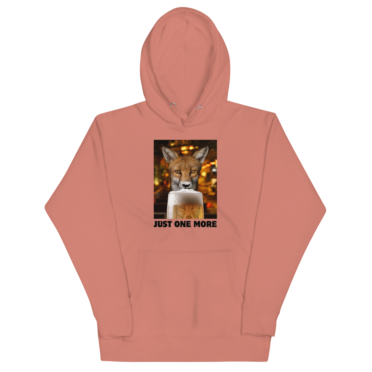 Funny Just One More Fox premium graphic hoodie in dusty rose by Boozy Fox