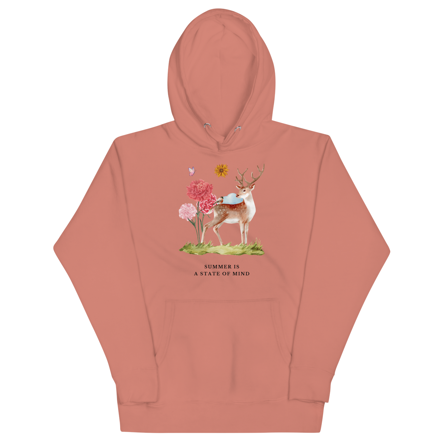 Funny Summer Is a State of Mind Deer premium graphic hoodie in dusty rose by Boozy Fox