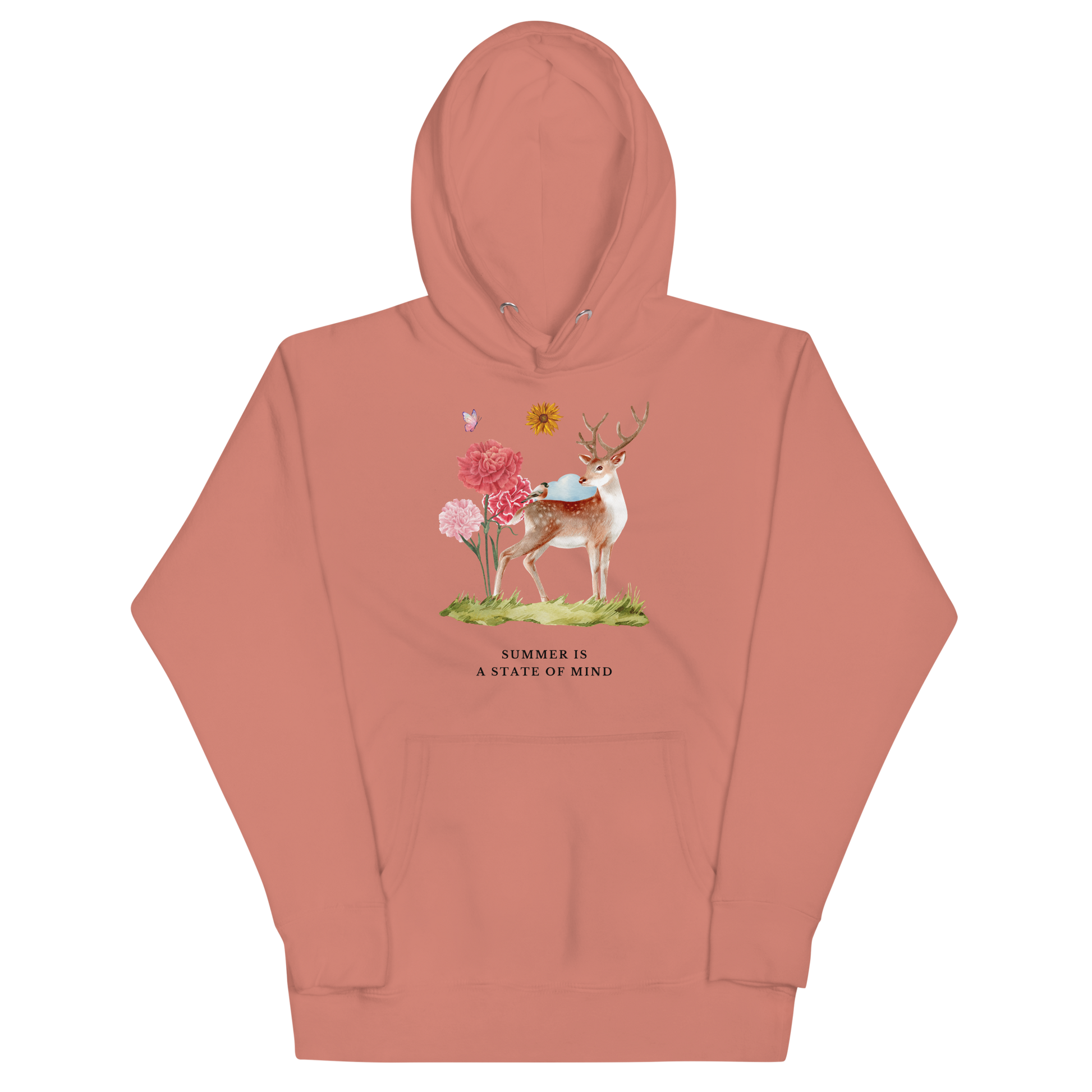 Funny Summer Is a State of Mind Deer premium graphic hoodie in dusty rose by Boozy Fox