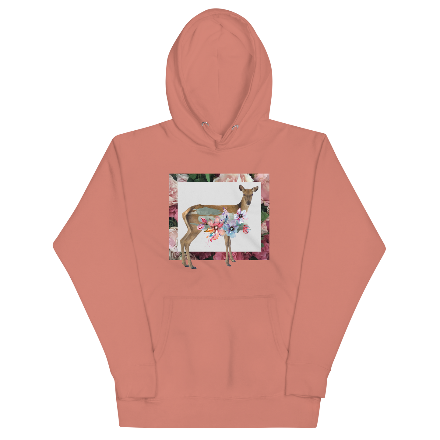 Funny Floral Deer summer premium graphic hoodie in dusty rose by Boozy Fox