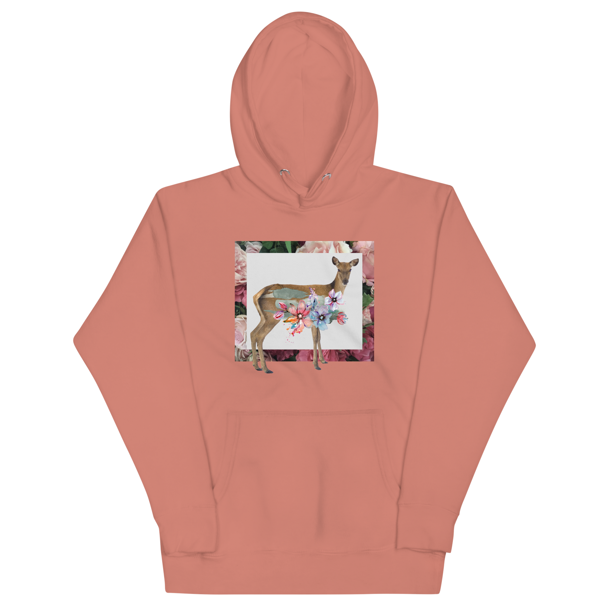 Funny Floral Deer summer premium graphic hoodie in dusty rose by Boozy Fox