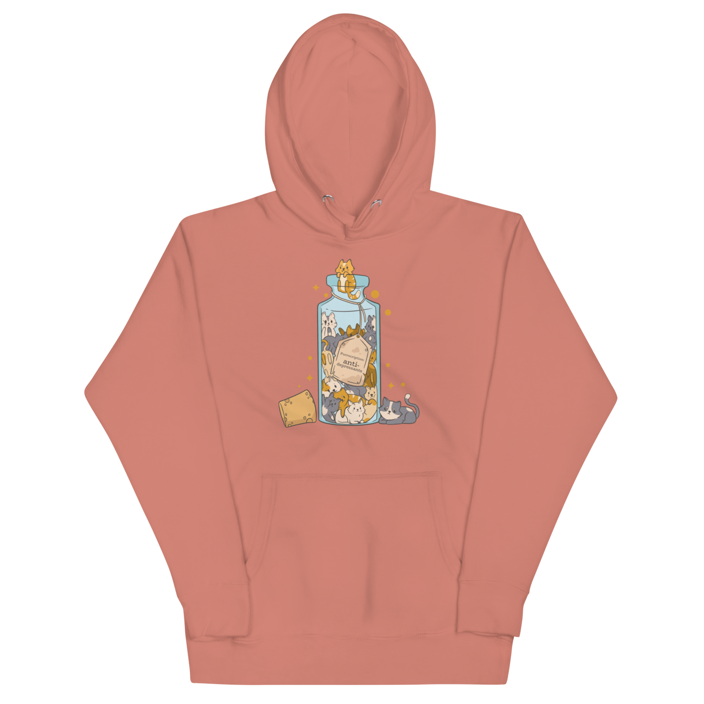 Funny Purrscription: Anti-depressants Cat premium graphic hoodie in dusty rose by Boozy Fox