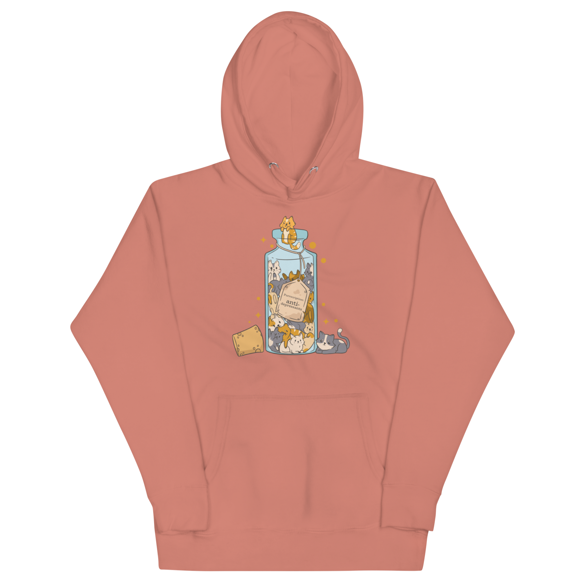 Funny Purrscription: Anti-depressants Cat premium graphic hoodie in dusty rose by Boozy Fox
