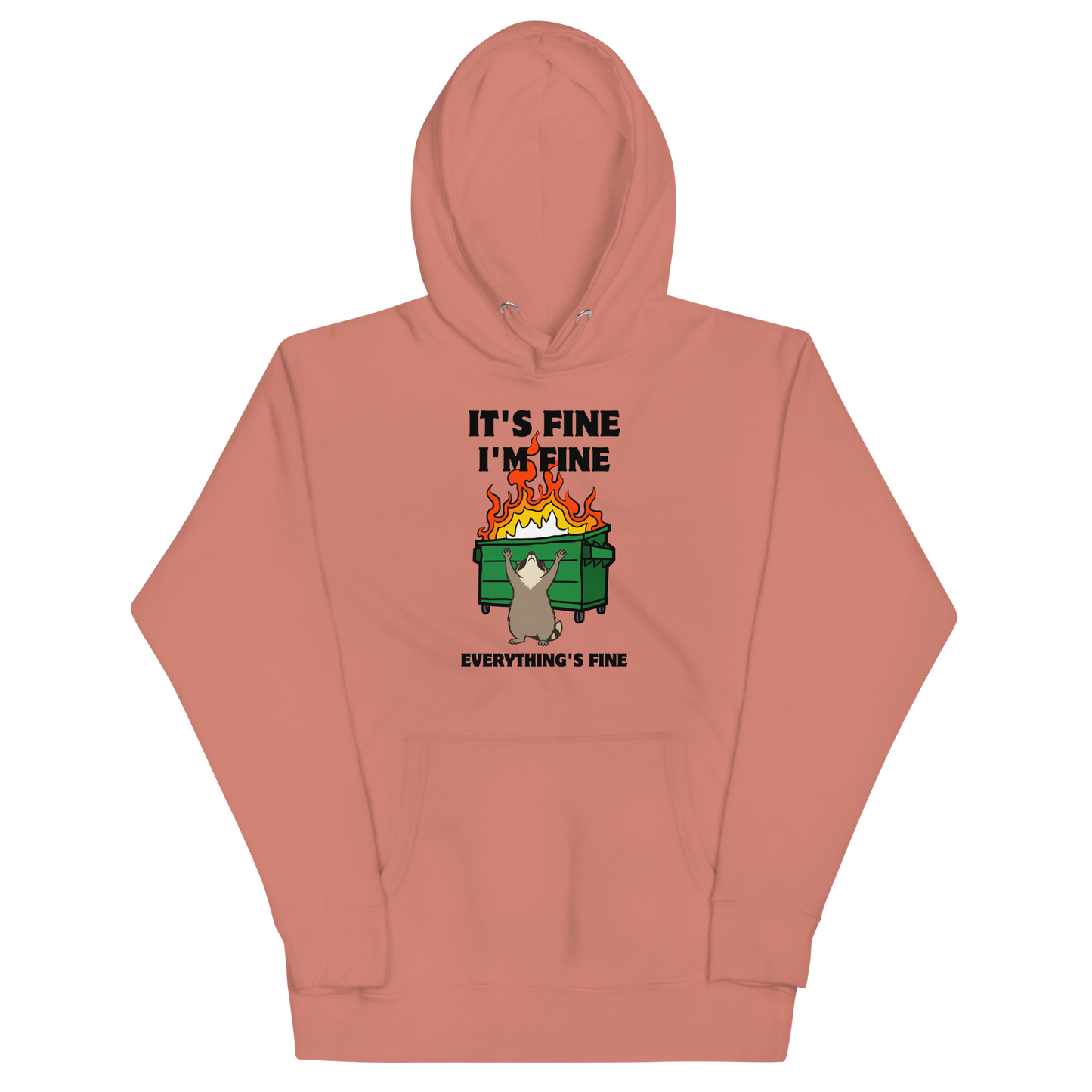 Funny Dumpster Fire Raccoon premium graphic hoodie in dusty rose by Boozy Fox