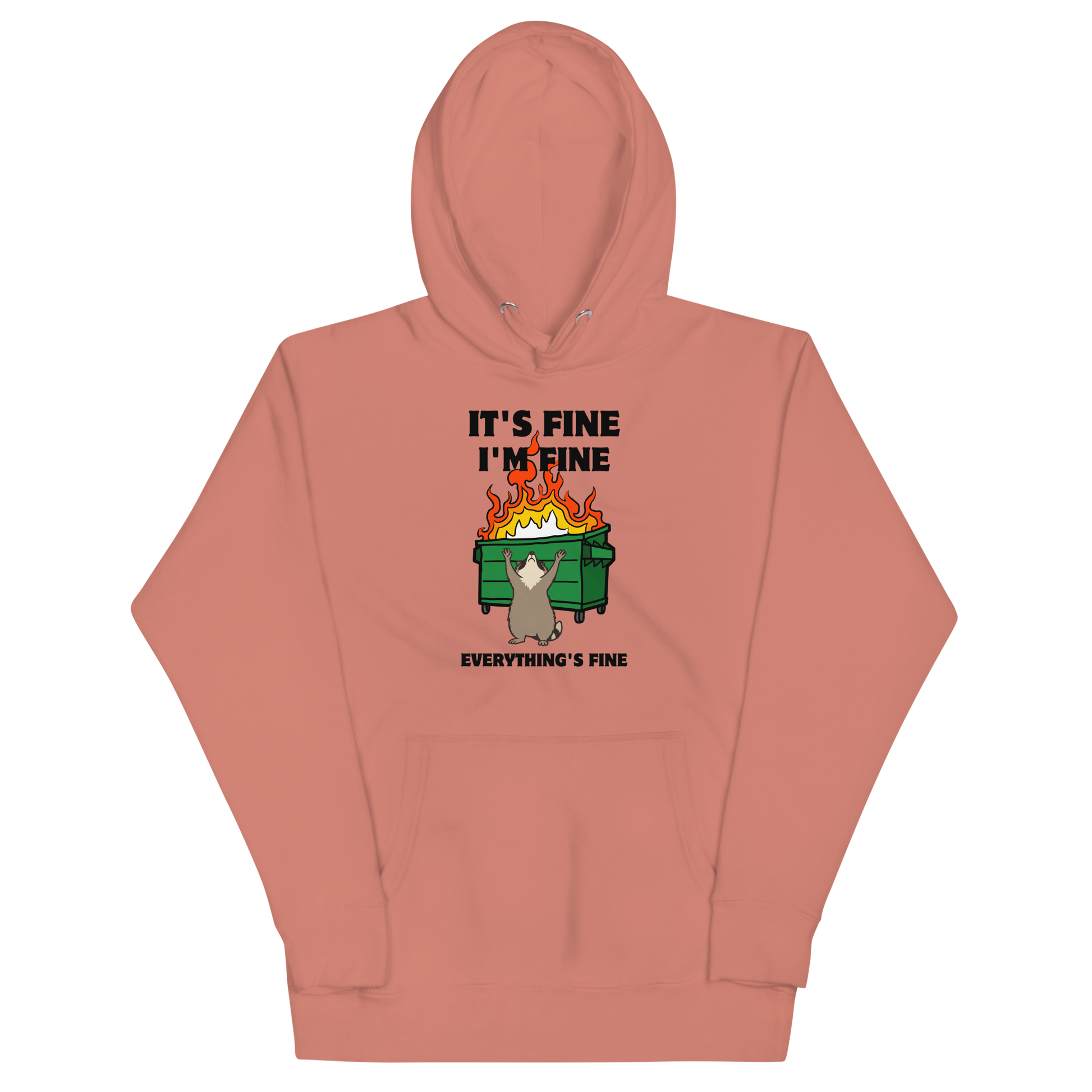 Funny Dumpster Fire Raccoon premium graphic hoodie in dusty rose by Boozy Fox