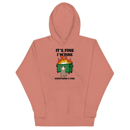 Funny Dumpster Fire Raccoon premium graphic hoodie in dusty rose by Boozy Fox