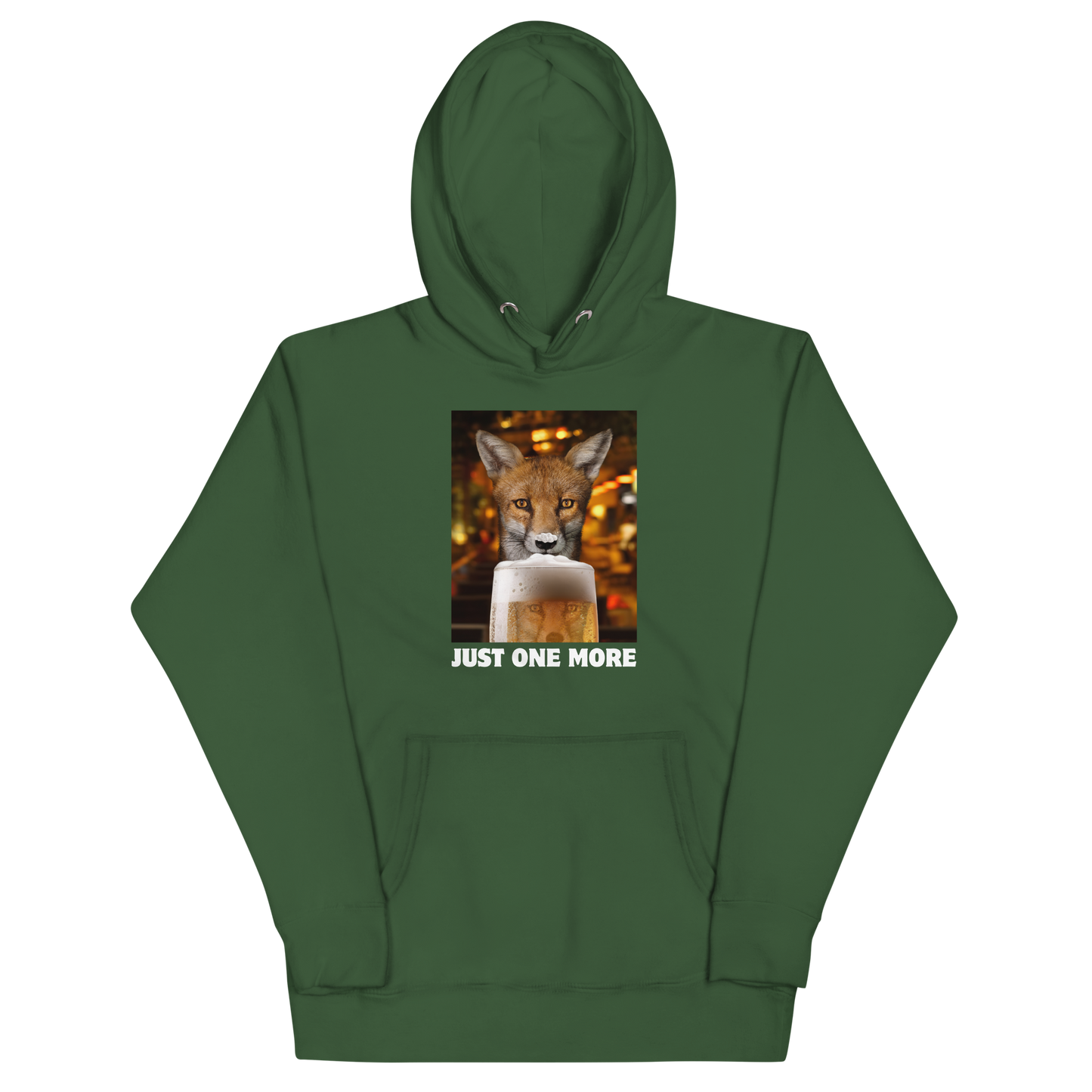 Funny Just One More Fox premium graphic hoodie in forest green by Boozy Fox