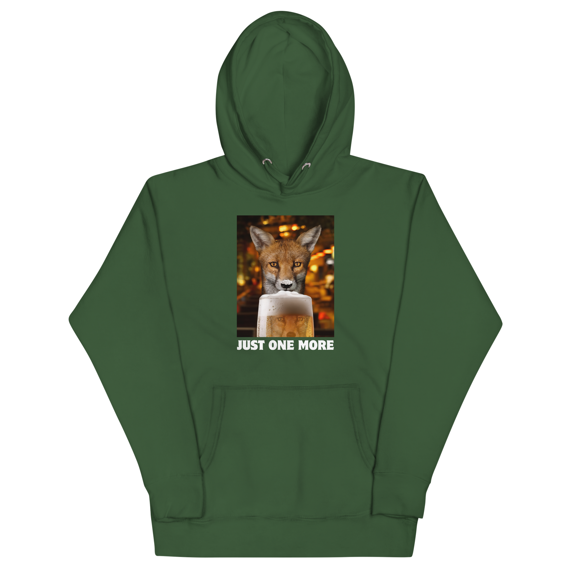 Funny Just One More Fox premium graphic hoodie in forest green by Boozy Fox