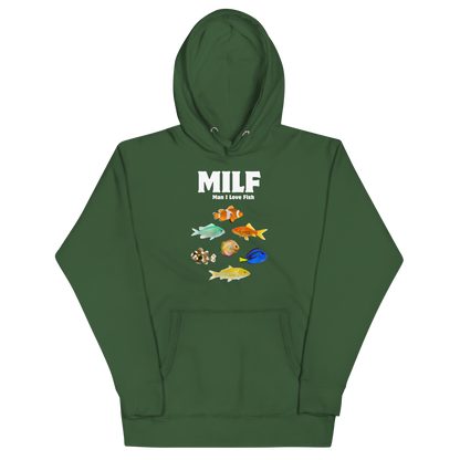 Funny Man I Love Fish premium graphic hoodie in forest green by Boozy Fox