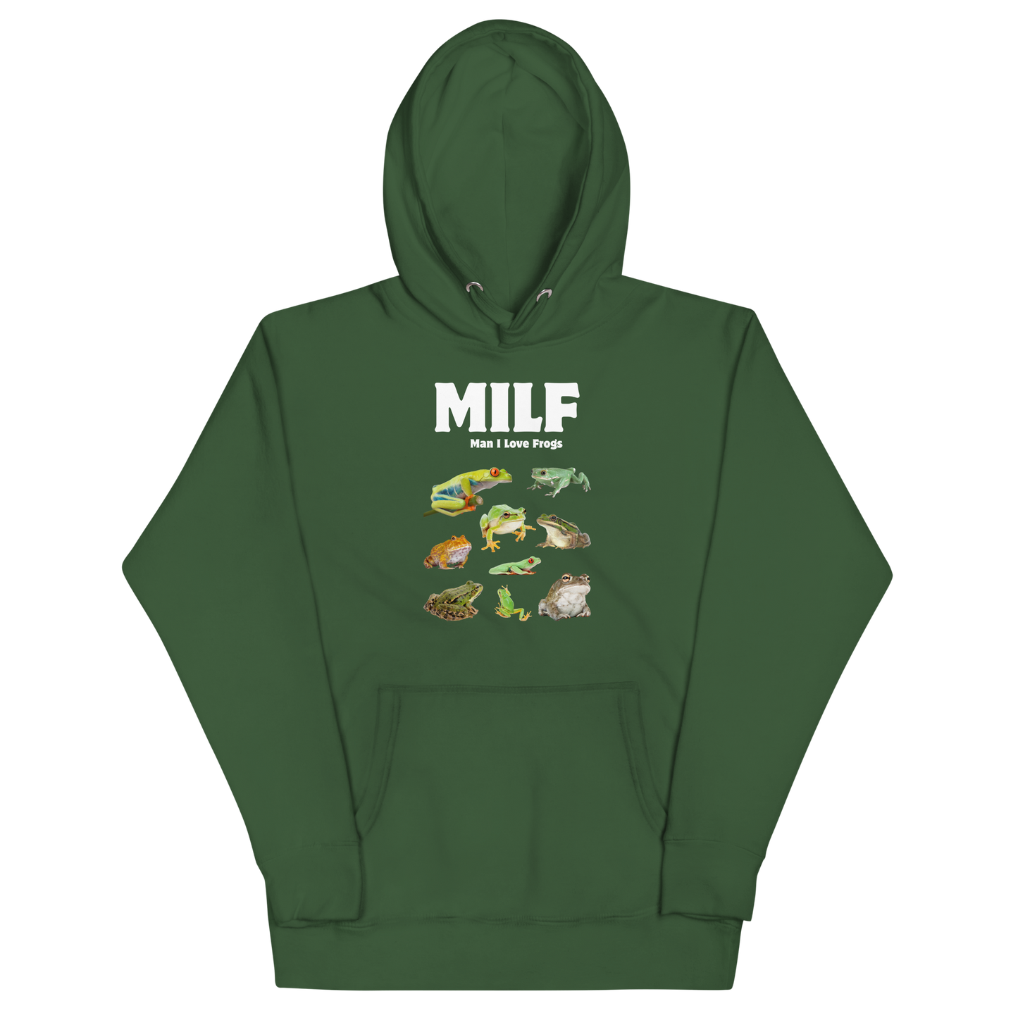 Funny Man I Love Frogs premium graphic hoodie in forest green by Boozy Fox