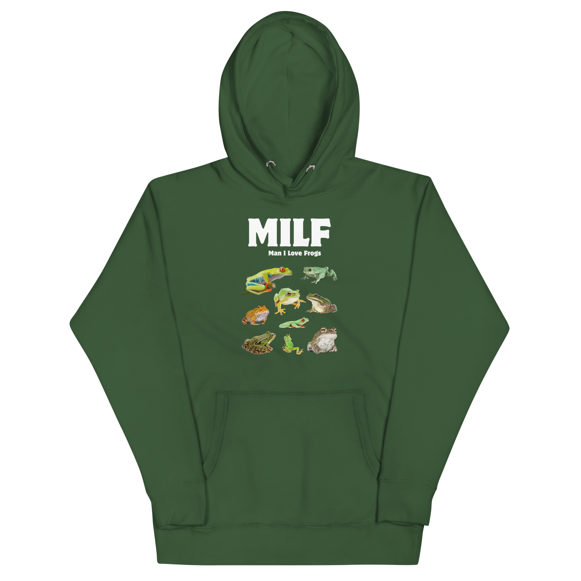 Funny Man I Love Frogs premium graphic hoodie in forest green by Boozy Fox