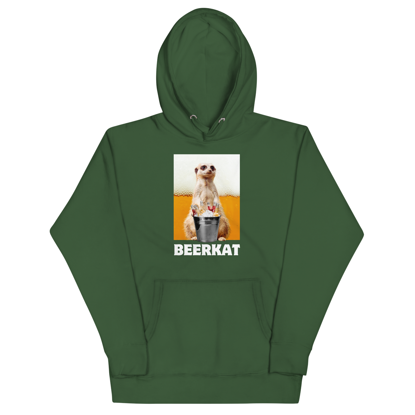 Funny Meerkat Beer premium graphic hoodie in forest green by Boozy Fox