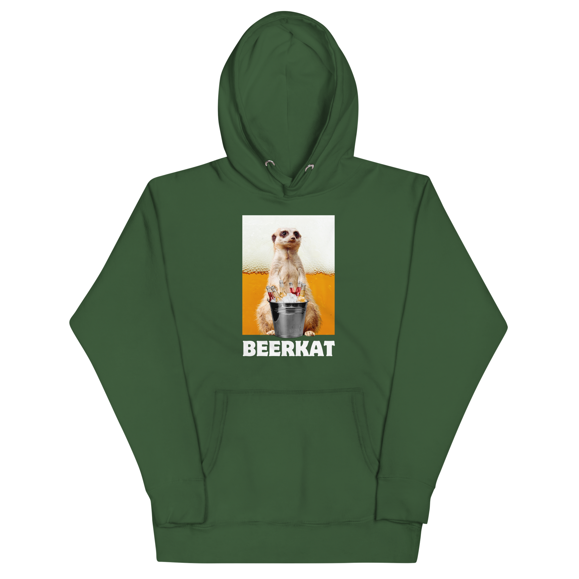Funny Meerkat Beer premium graphic hoodie in forest green by Boozy Fox