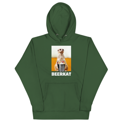 Funny Meerkat Beer premium graphic hoodie in forest green by Boozy Fox