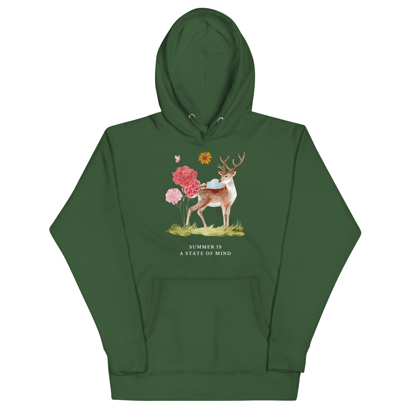 Funny Summer Is a State of Mind Deer premium graphic hoodie in forest green by Boozy Fox