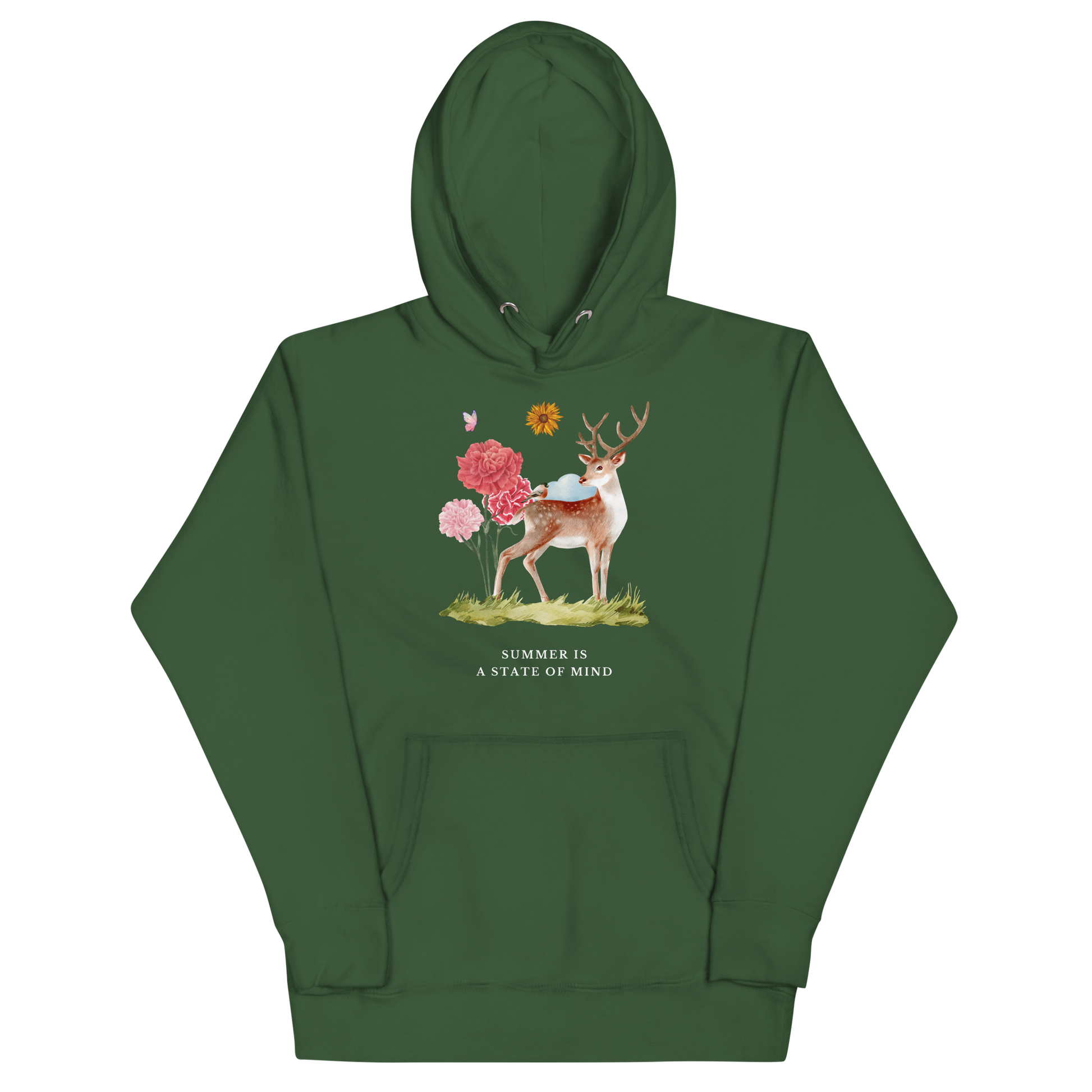 Funny Summer Is a State of Mind Deer premium graphic hoodie in forest green by Boozy Fox